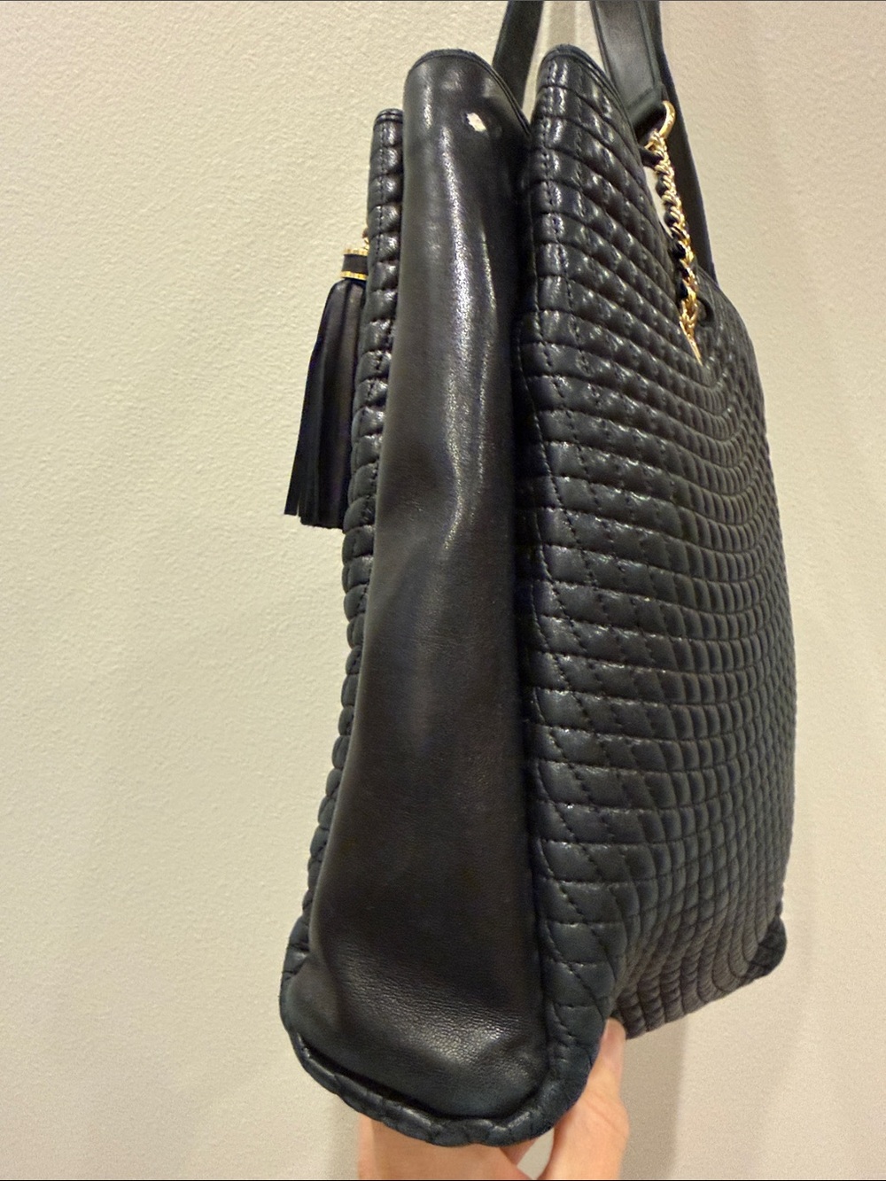 Vintage BALLY Black Diamond Quilted Leather Chain Tote - Picture 7 of 7